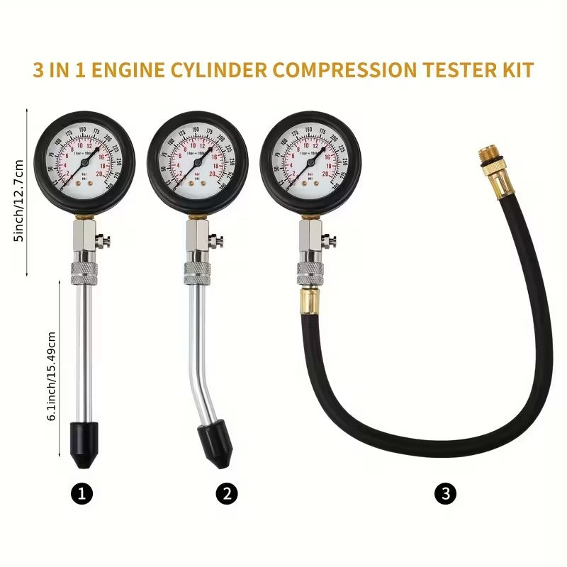 3 in 1 Engine Cylinder Compression Tester Kit