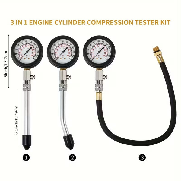 3 in 1 Engine Cylinder Compression Tester Kit